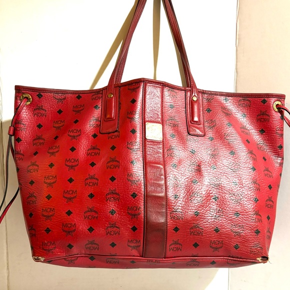 MCM visetos large Liz reversible shopper tote red ruby handbag - Picture 15 of 16